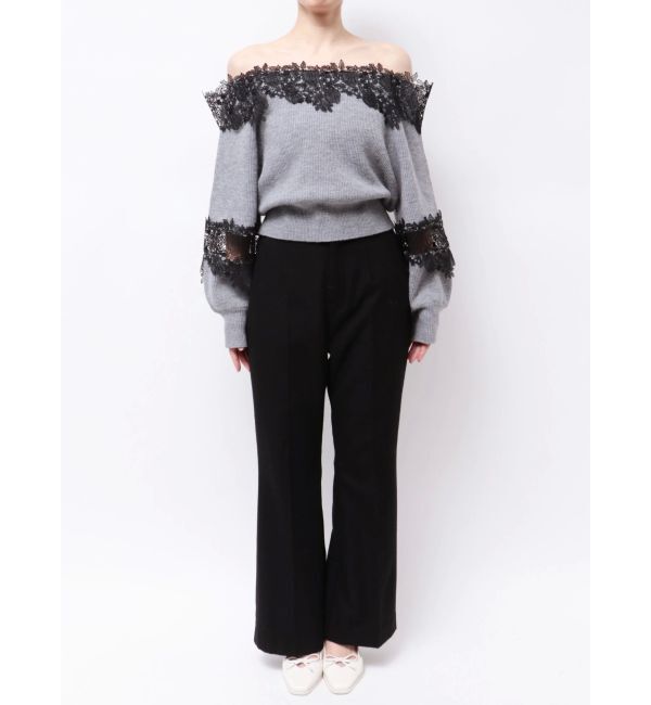 MERCURYDUO「オフショルレースカットアウトニット」|ニット・セーター|