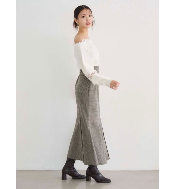 MERCURYDUO「オフショルレースカットアウトニット」|ニット・セーター|