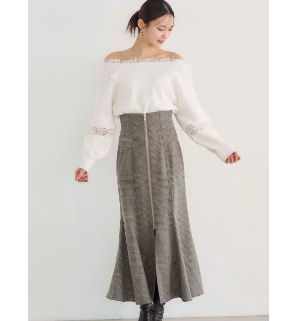 MERCURYDUO「オフショルレースカットアウトニット」|ニット・セーター|