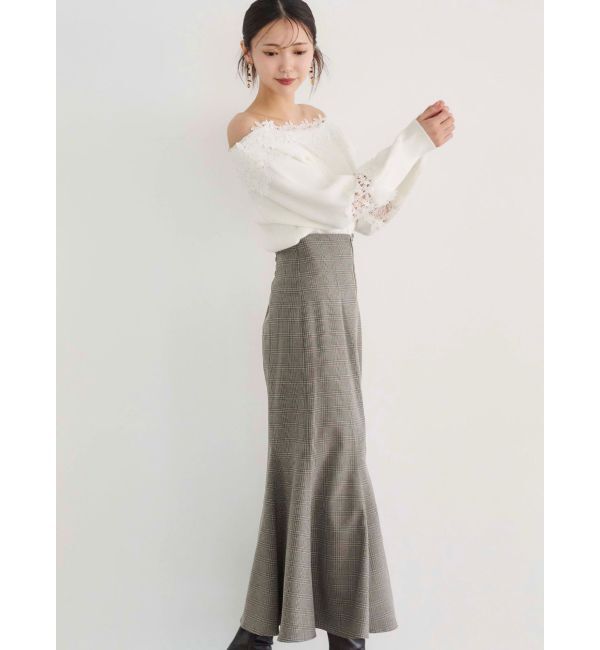 MERCURYDUO「オフショルレースカットアウトニット」|ニット・セーター|