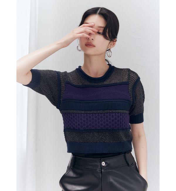 MURUA「クロシェミックスハーフスリーブニット」|ニット・セーター|