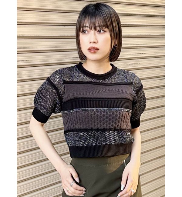 MURUA「クロシェミックスハーフスリーブニット」|ニット・セーター|