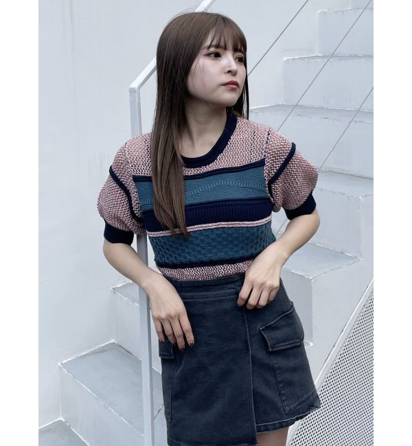 MURUA「クロシェミックスハーフスリーブニット」|ニット・セーター|