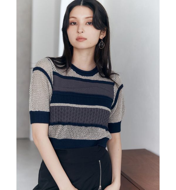 MURUA「クロシェミックスハーフスリーブニット」|ニット・セーター|