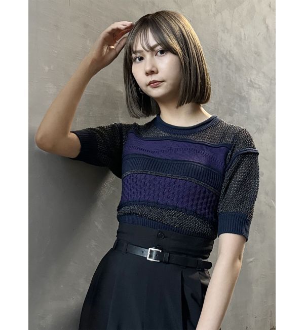 MURUA「クロシェミックスハーフスリーブニット」|ニット・セーター|