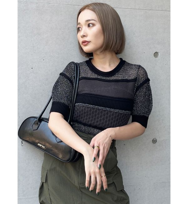 MURUA「クロシェミックスハーフスリーブニット」|ニット・セーター|