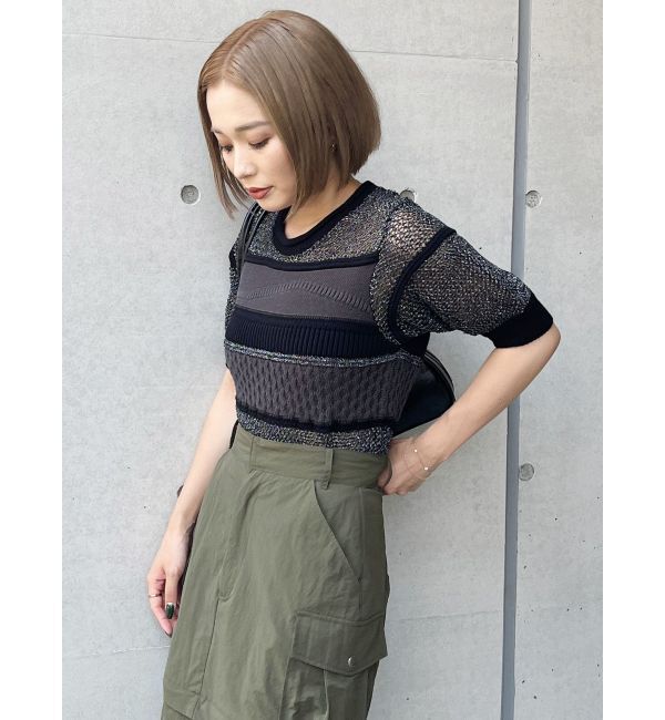 MURUA「クロシェミックスハーフスリーブニット」|ニット・セーター|