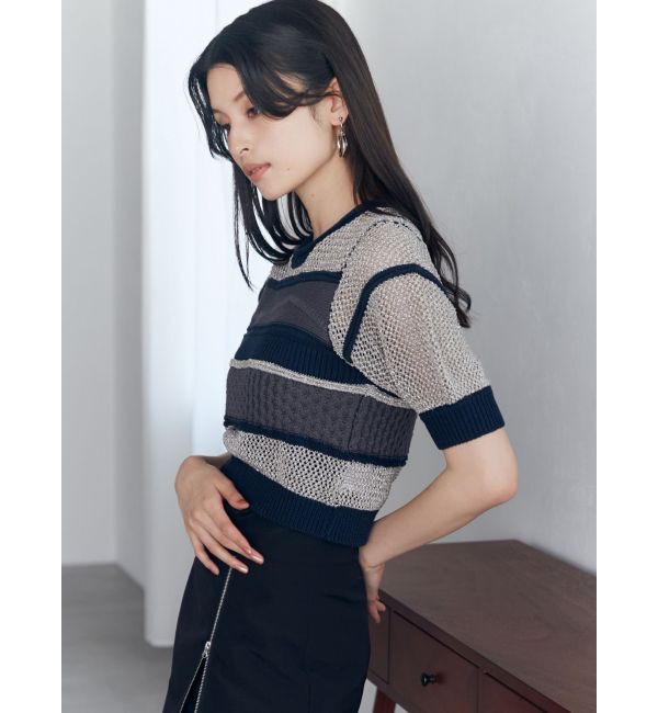 MURUA「クロシェミックスハーフスリーブニット」|ニット・セーター|