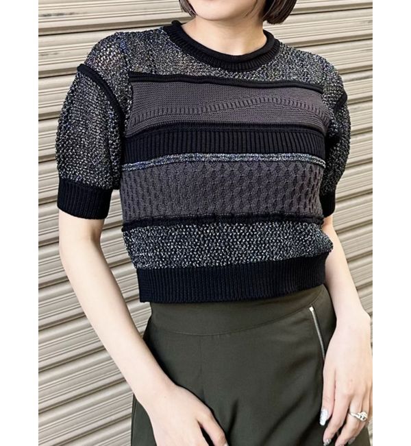 MURUA「クロシェミックスハーフスリーブニット」|ニット・セーター|ブラック