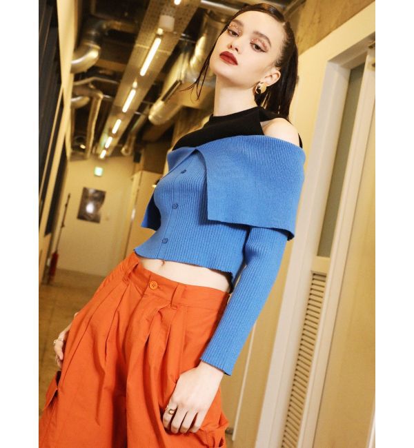 EVRIS「レイヤードオープンショルダーニットトップス」|ニット・セーター|