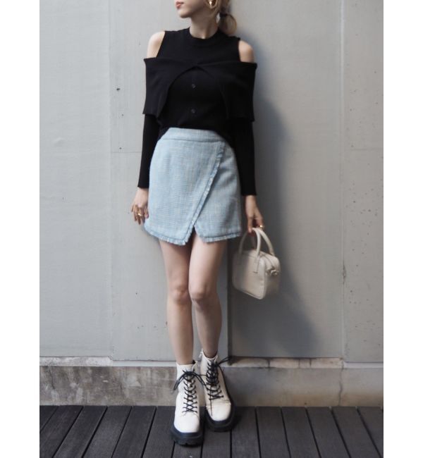 EVRIS「レイヤードオープンショルダーニットトップス」|ニット・セーター|