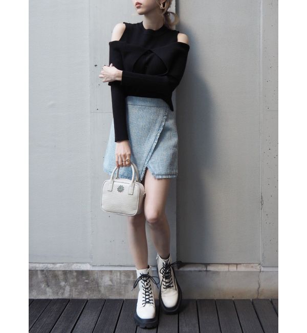 EVRIS「レイヤードオープンショルダーニットトップス」|ニット・セーター|