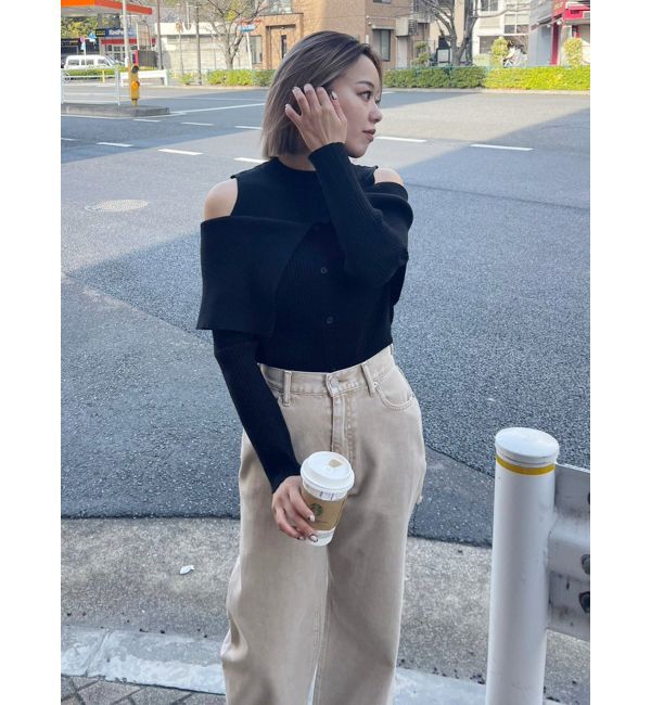 EVRIS「レイヤードオープンショルダーニットトップス」|ニット・セーター|