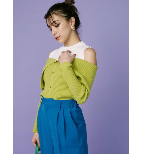 EVRIS「レイヤードオープンショルダーニットトップス」|ニット・セーター|