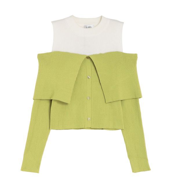 EVRIS「レイヤードオープンショルダーニットトップス」|ニット・セーター|