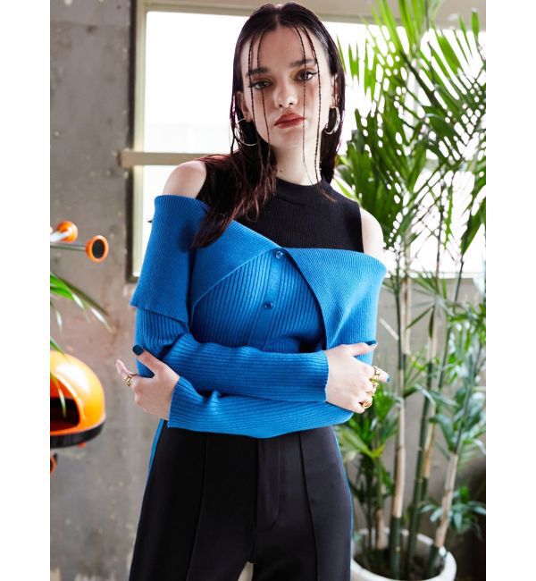 EVRIS「レイヤードオープンショルダーニットトップス」|ニット・セーター|