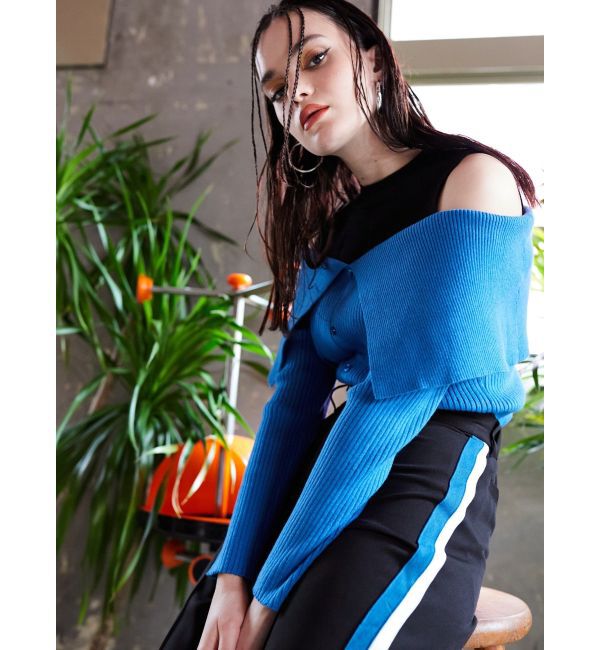 EVRIS「レイヤードオープンショルダーニットトップス」|ニット・セーター|