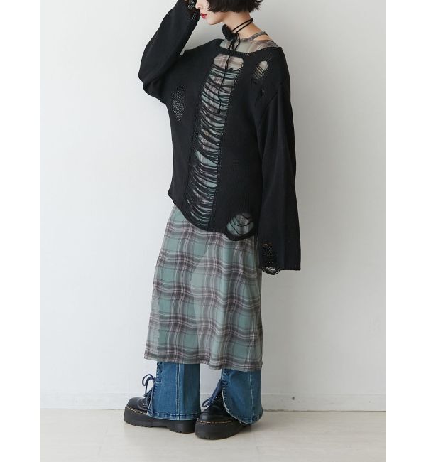 jouetie「チェックパターンシアーマキシワンピース」|ワンピース|