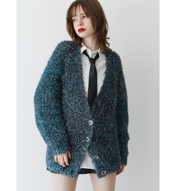 jouetie「ラメシャギーVネックカーデ」|カーディガン|ブルー