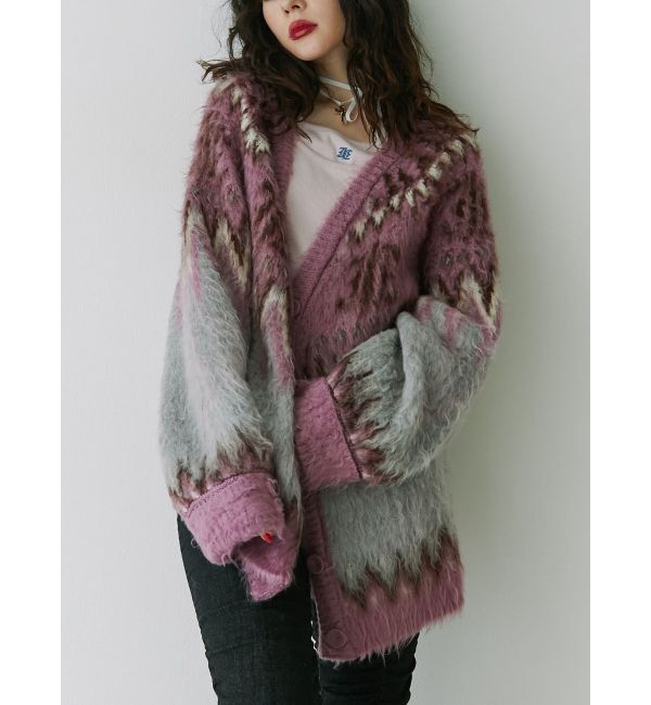 jouetie「パターンモヘアライクルーズカーデ」|カーディガン|ピンク