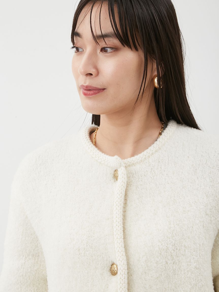 Mila Owen「金釦ムートンライクボアニットカーディガン」|カーディガン|