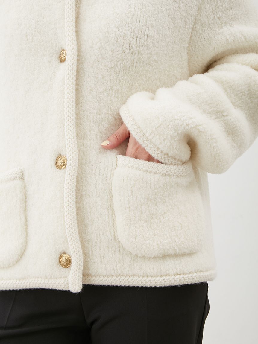 Mila Owen「金釦ムートンライクボアニットカーディガン」|カーディガン|