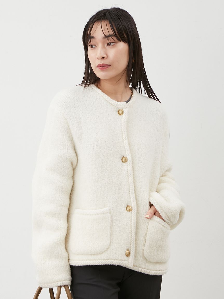 Mila Owen「金釦ムートンライクボアニットカーディガン」|カーディガン|