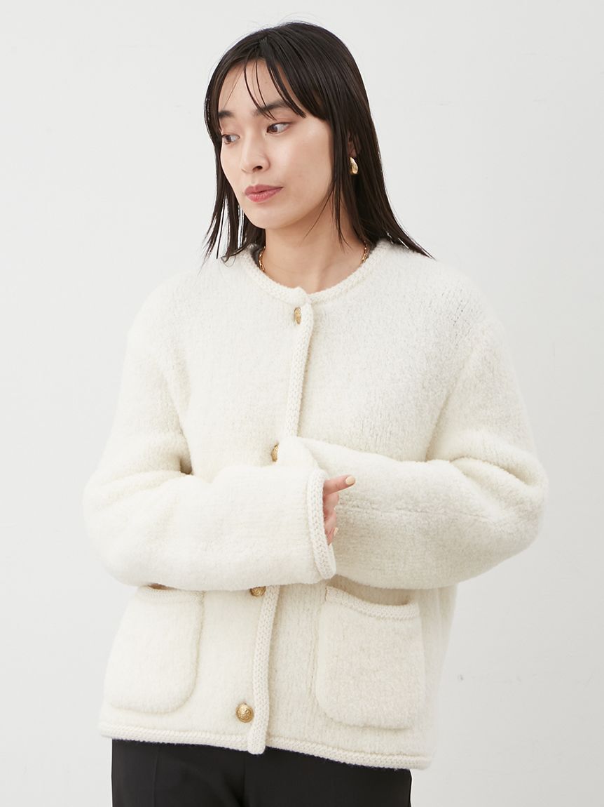 Mila Owen「金釦ムートンライクボアニットカーディガン」|カーディガン|