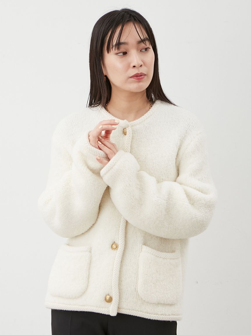 Mila Owen「金釦ムートンライクボアニットカーディガン」|カーディガン|
