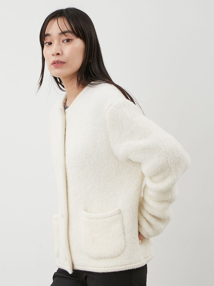 Mila Owen「金釦ムートンライクボアニットカーディガン」|カーディガン|