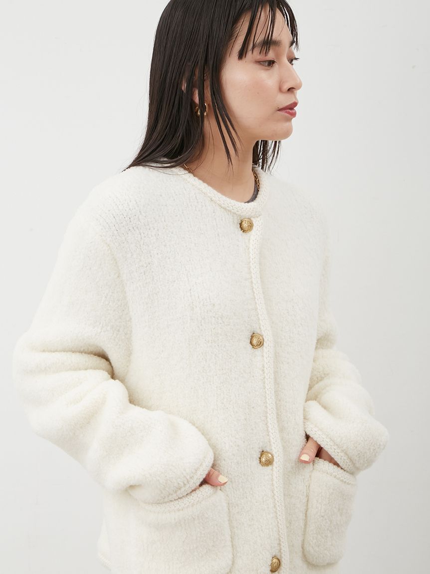 Mila Owen「金釦ムートンライクボアニットカーディガン」|カーディガン|