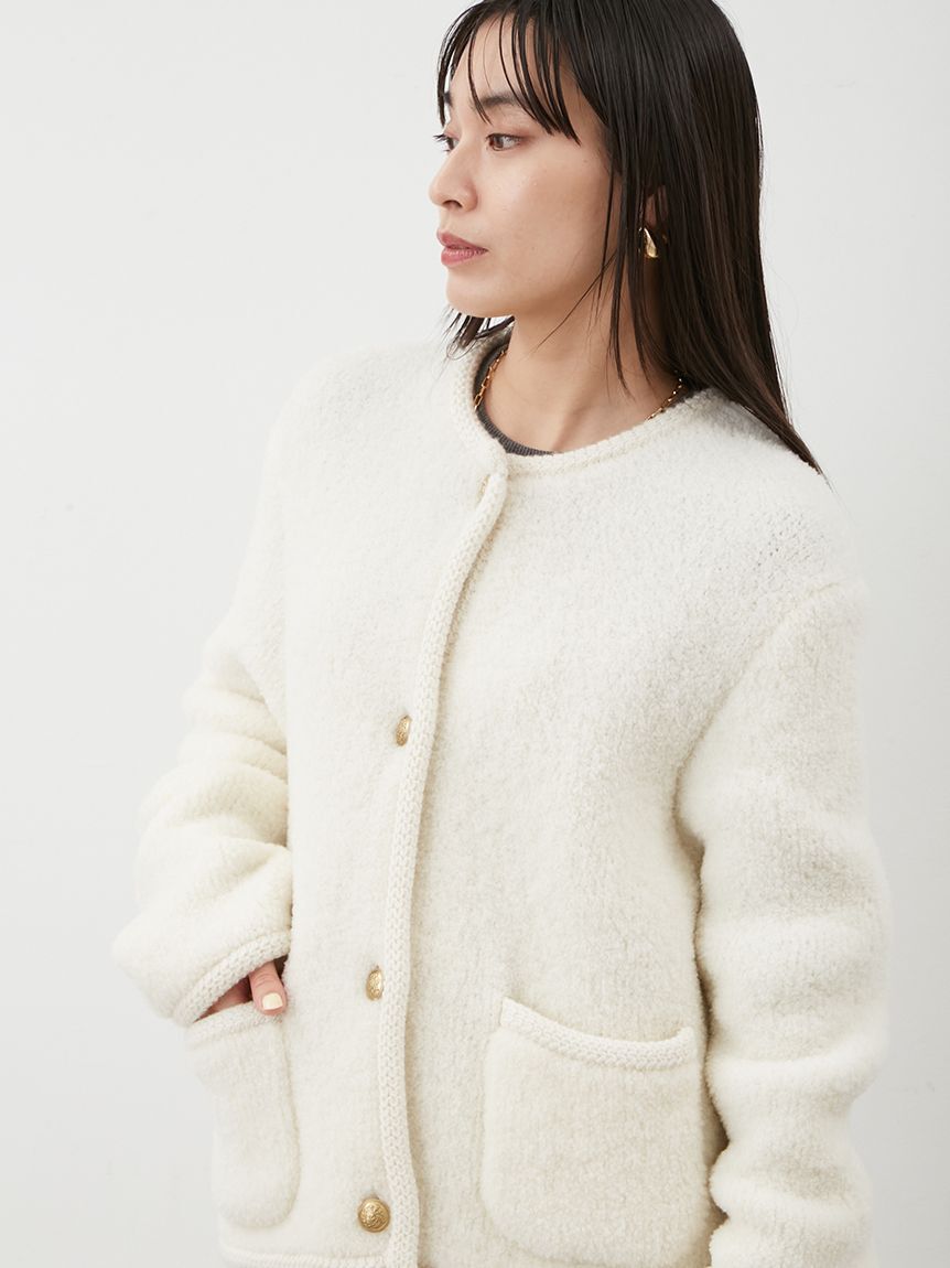 Mila Owen「金釦ムートンライクボアニットカーディガン」|カーディガン|