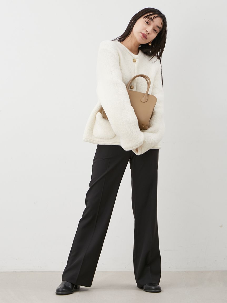 Mila Owen「金釦ムートンライクボアニットカーディガン」|カーディガン|