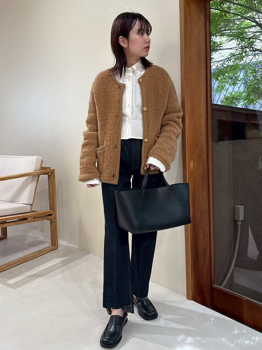 Mila Owen「金釦ムートンライクボアニットカーディガン」|カーディガン|