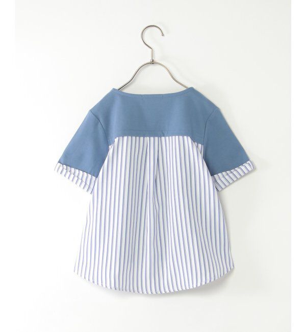 ikka kids「【親子おそろい】袖リボンストライプ切り替えTシャツ（120~160cm）」|Tシャツ・カットソー|