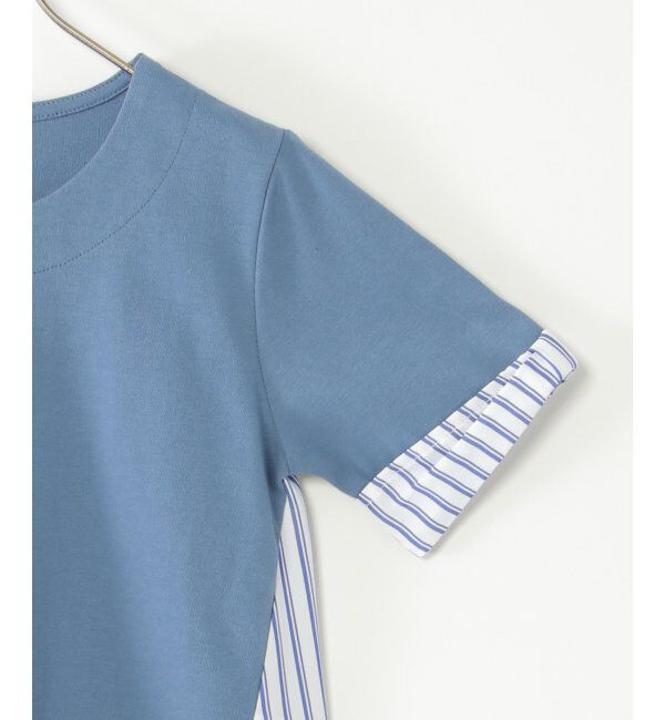 ikka kids「【親子おそろい】袖リボンストライプ切り替えTシャツ（120~160cm）」|Tシャツ・カットソー|