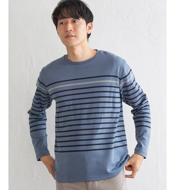 ikka「ダブルジャカードボーダーロンT」|Tシャツ・カットソー|ブルー