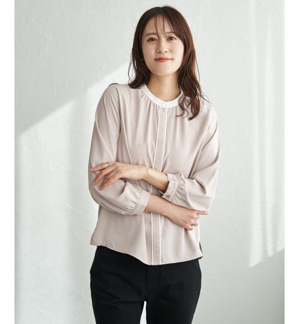 IKKA LOUNGE「ジョーゼットバイカラーブラウス」|シャツ・ブラウス|グレージュ