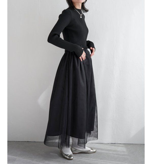 VENCE share style「ニットチュールドッキングワンピース」|ワンピース|ブラック