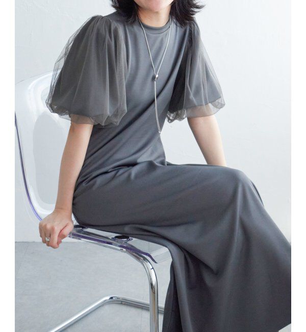 VENCE share style「チュールボリュームスリーブワンピース」|ワンピース|チャコール