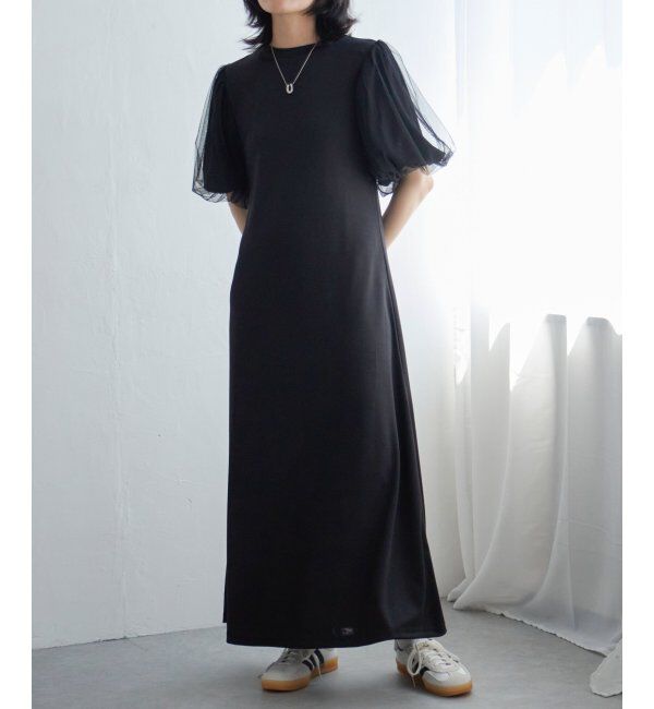 VENCE share style「チュールボリュームスリーブワンピース」|ワンピース|ブラック