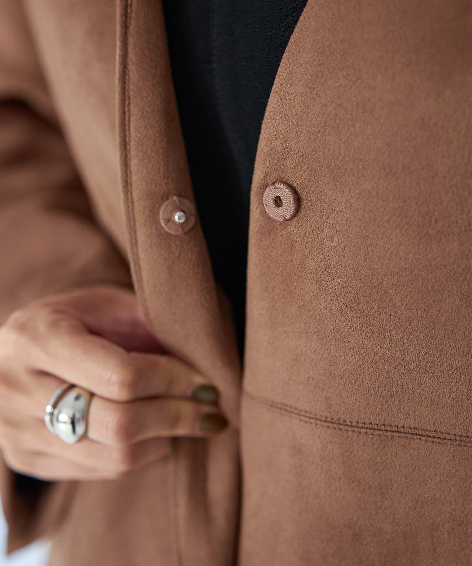 STYLE DELI「フェイクスエードノーカラーコート／ロング丈」|ノーカラーコート|