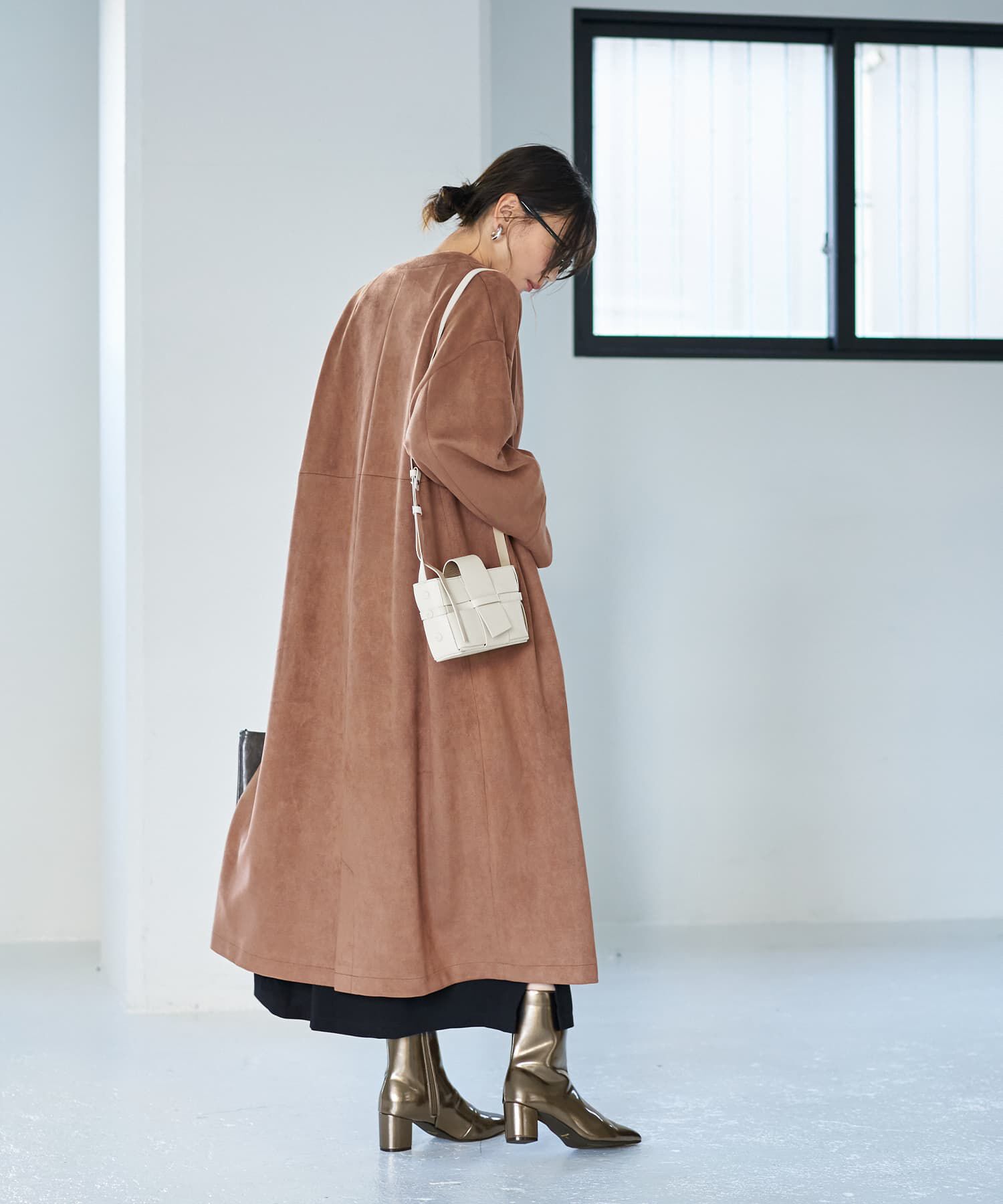 STYLE DELI「フェイクスエードノーカラーコート／ロング丈」|ノーカラーコート|