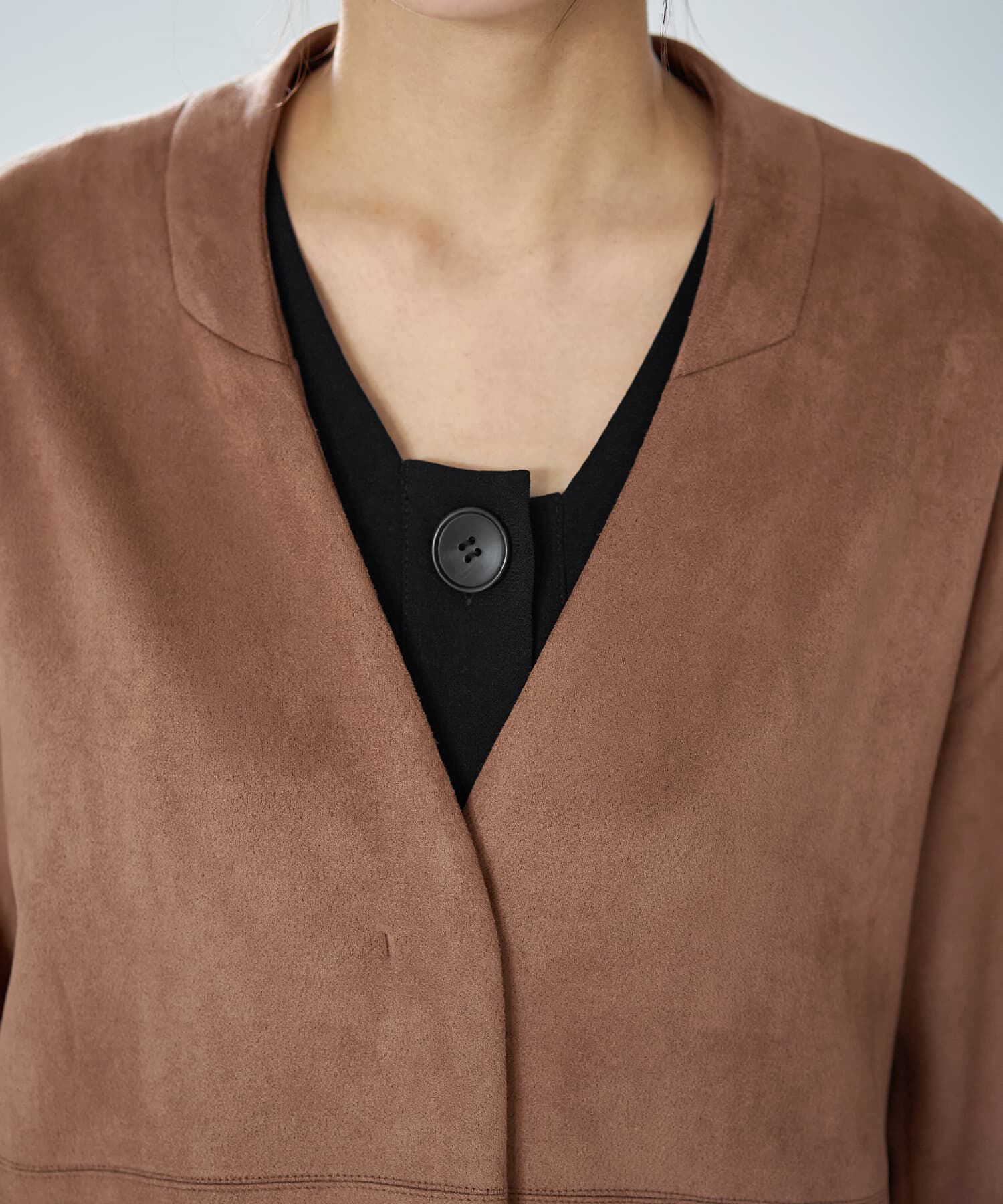 STYLE DELI「フェイクスエードノーカラーコート／ロング丈」|ノーカラーコート|