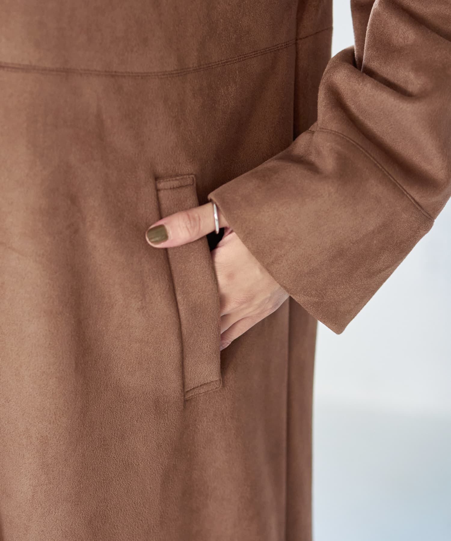 STYLE DELI「フェイクスエードノーカラーコート／ロング丈」|ノーカラーコート|