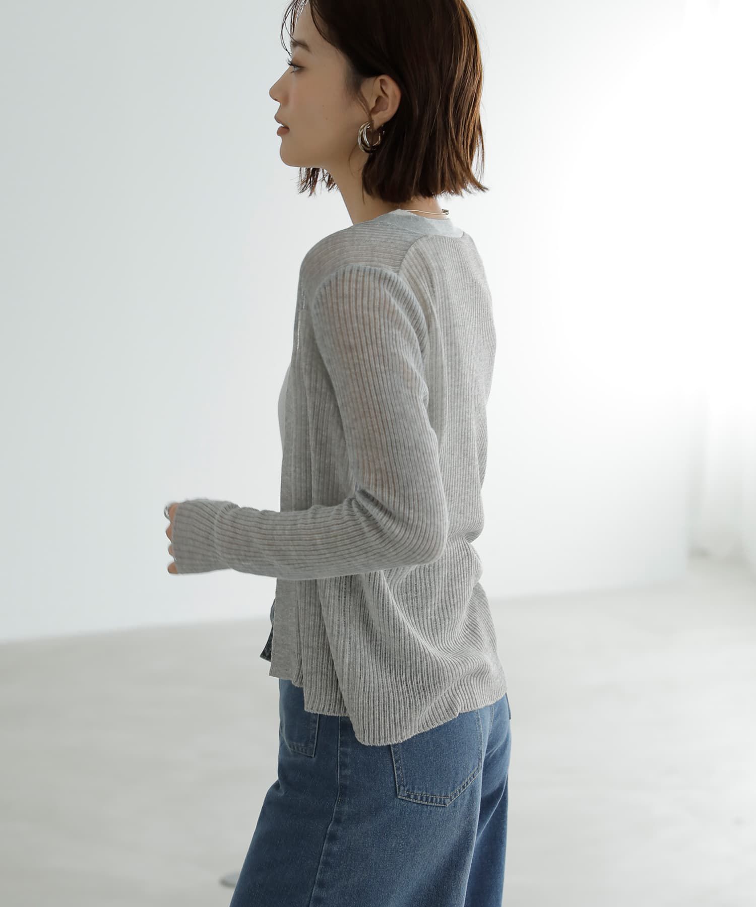 STYLE DELI「シアーで涼しいストライプ編みカーディガン」|カーディガン|