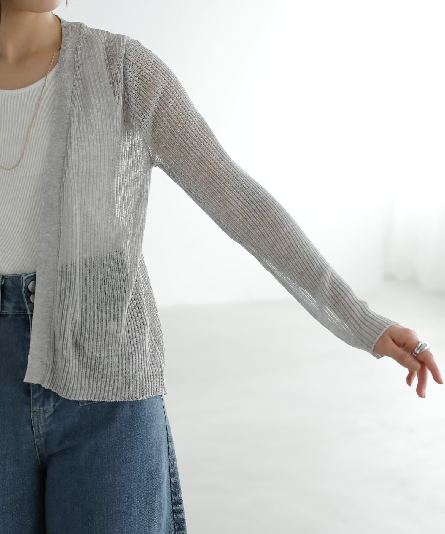 STYLE DELI「シアーで涼しいストライプ編みカーディガン」|カーディガン|