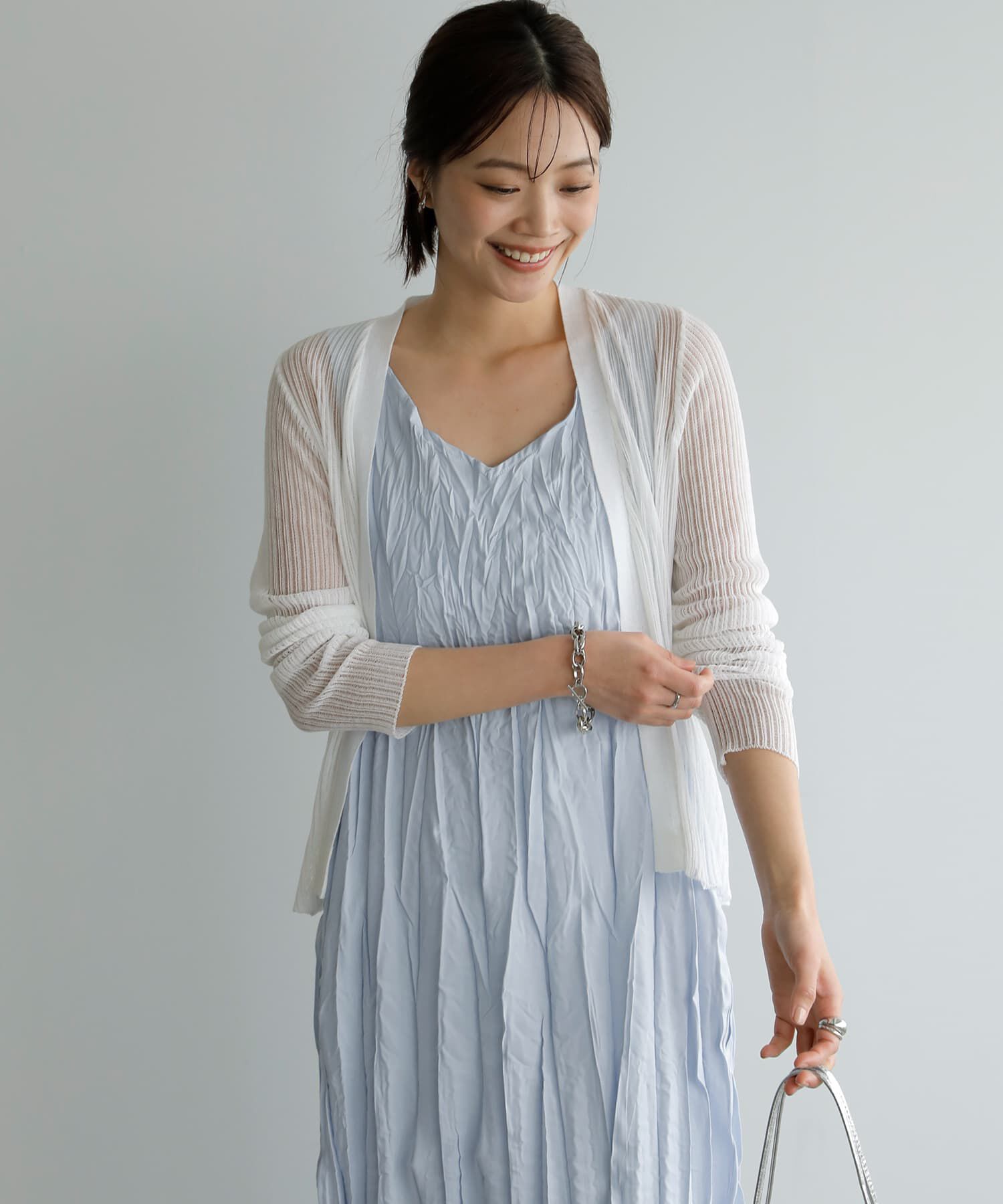 STYLE DELI「シアーで涼しいストライプ編みカーディガン」|カーディガン|ホワイト