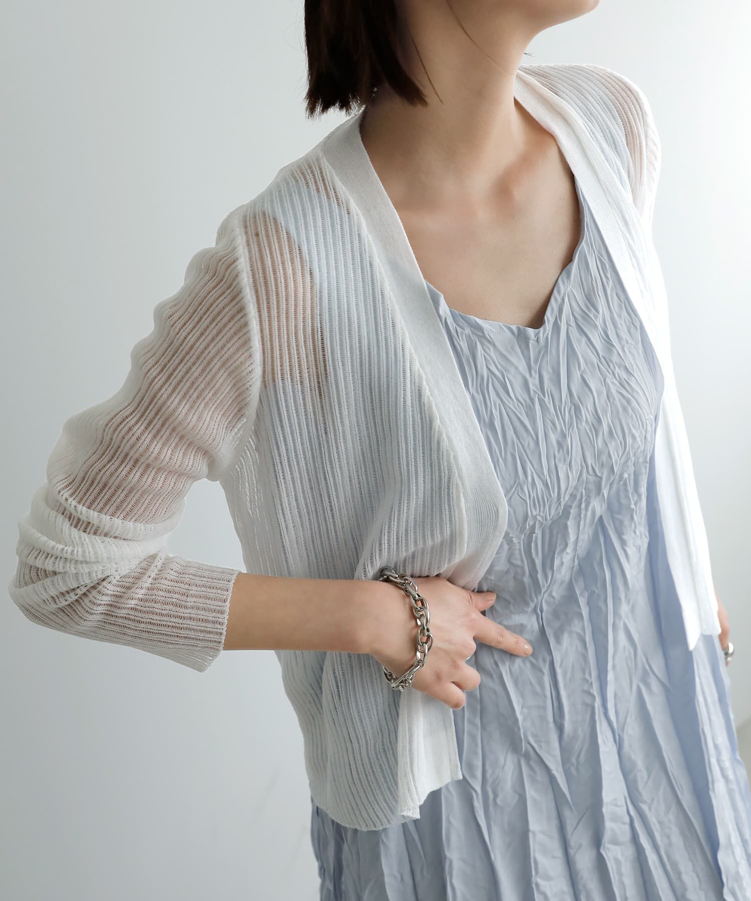 STYLE DELI「シアーで涼しいストライプ編みカーディガン」|カーディガン|