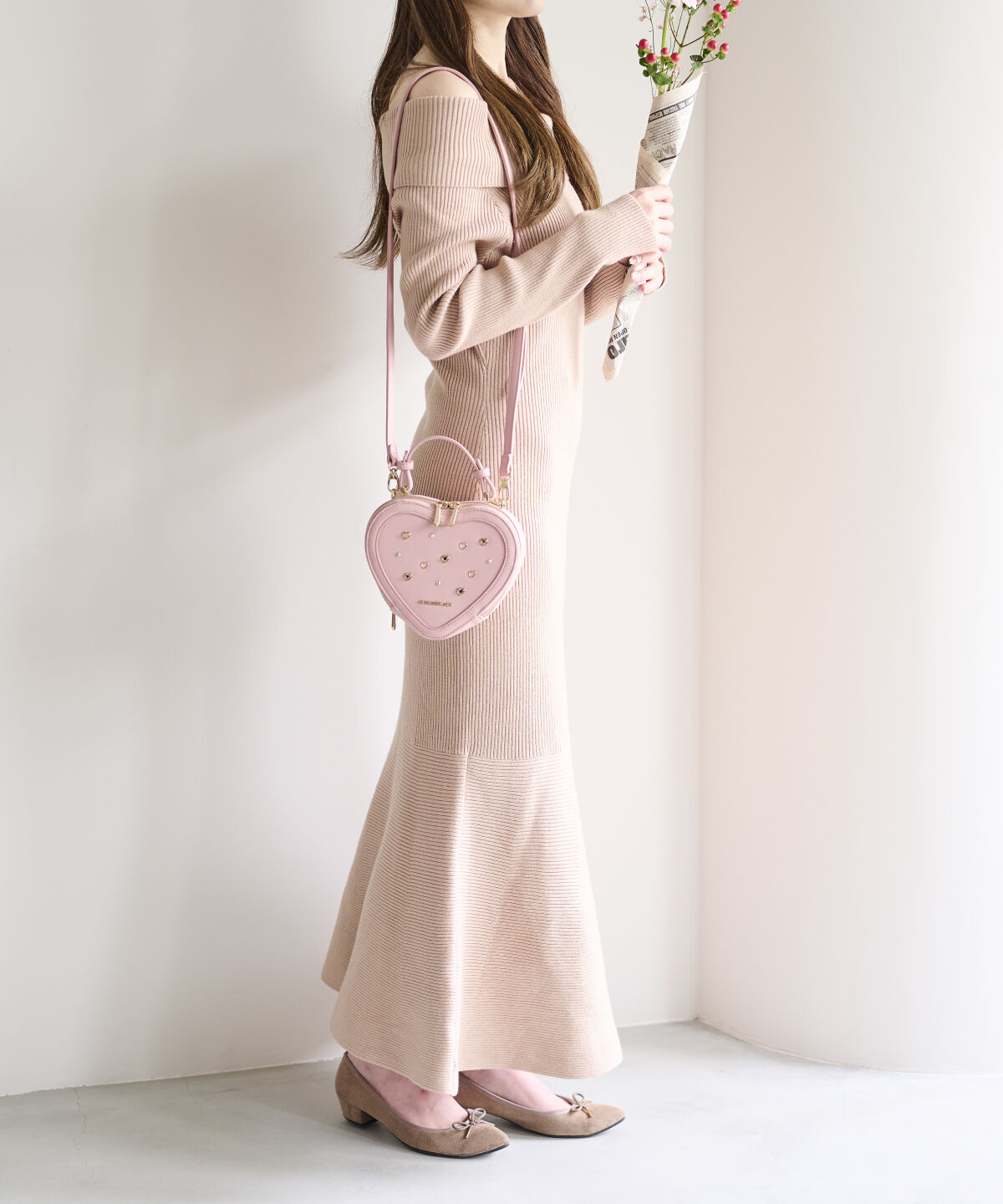 Samantha Vega「ビジューハート型ショルダーバッグ」|ショルダー・メッセンジャー|ピンク